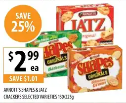 Supabarn ARNOTT'S SHAPES & JATZ CRACKERS offer