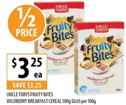 Supabarn UNCLE TOBYS FRUITY BITES WILDBERRY BREAKFAST CEREAL offer