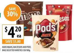 Supabarn MARS M&MS, MALTESERS AND PODS BAGS offer