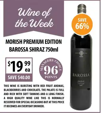 Supabarn MORISH PREMIUM EDITION BAROSSA SHIRAZ offer