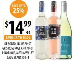 Supabarn DE BORTOLI BLUE PINOT GRIS, ROSE ROSE AND PINOT PINOT NOIR, MATUA VALLEY SAUV BLANC offer