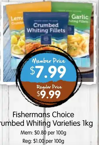 Spudshed Fishermans Choice Crumbed Whiting Varieties offer