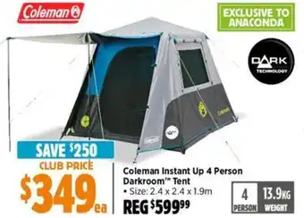 Anaconda Coleman Instant Up  Darkroom™ Tent offer