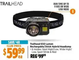 Anaconda Trailhead 650 Lumen Rechargable/3AAA Hybrid Headlamp offer