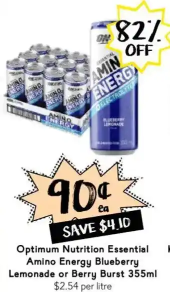 Drakes Optimum Nutrition Essential Amino Energy Blueberry Lemonade or Berry Burst offer