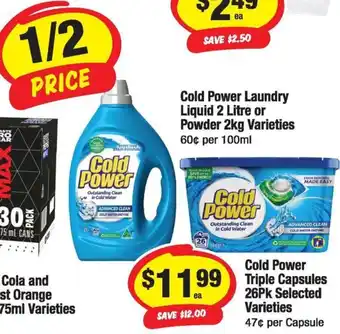 CORNETTS Cold Power Laundry Liquid or Powder Triple Capsules Varieties offer