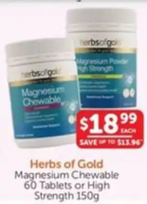 WHOLELIFE catalogue Herbs of Gold Magnesium Chewable or High Strength offer