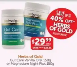 WHOLELIFE catalogue Herbs of Gold Gut Care Vanilla Oral or Magnesium Night Plus offer