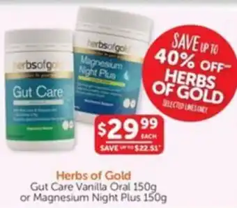 WHOLELIFE catalogue Herbs of Gold Gut Care Vanilla Oral or Magnesium Night Plus offer