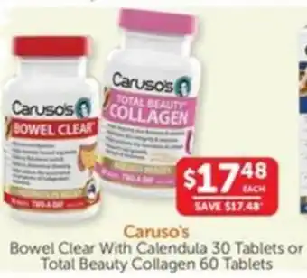 WHOLELIFE catalogue Caruso's Bowel Clear With Calendula or Total Beauty Collagen offer