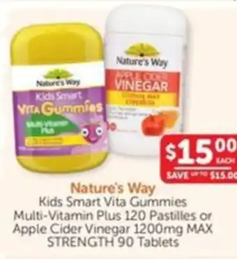 WHOLELIFE catalogue Nature's Way Kids Smart Vita Gummies Multi-Vitamin Plus 120 Pastilles or Apple Cider Vinegar 1200mg MAX STRENGTH offer