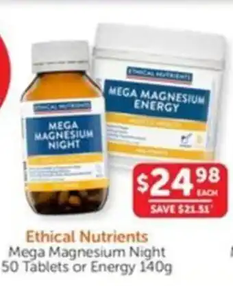 WHOLELIFE catalogue Ethical Nutrients Mega Magnesium Night or Energy offer