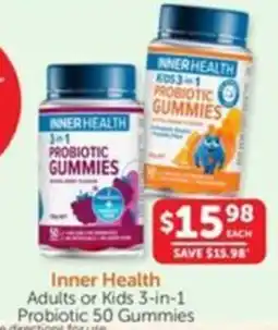 WHOLELIFE catalogue Inner Health Adults or Kids 3-in-1 Probiotic 50 Gummies offer