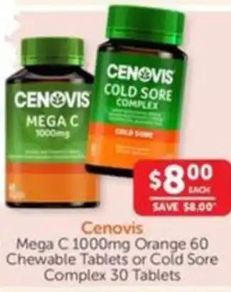 WHOLELIFE catalogue Cenovis Mega C 1000mg Orange or Cold Sore Complex offer