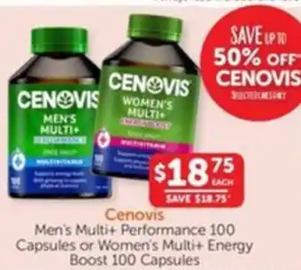 WHOLELIFE catalogue Cenovis Men's Multi+ Performance or Women's Multi+ Energy Boost offer