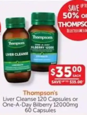 WHOLELIFE catalogue Thompson's Liver Cleanse or One-A-Day Bilberry 12000mg offer