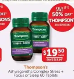 WHOLELIFE catalogue Thompson's Ashwagandha Complex Stress + Focus or Sleep offer