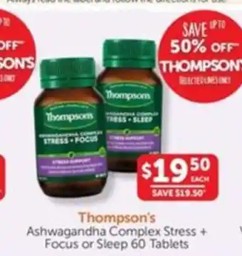 WHOLELIFE catalogue Thompson's Ashwagandha Complex Stress + Focus or Sleep offer