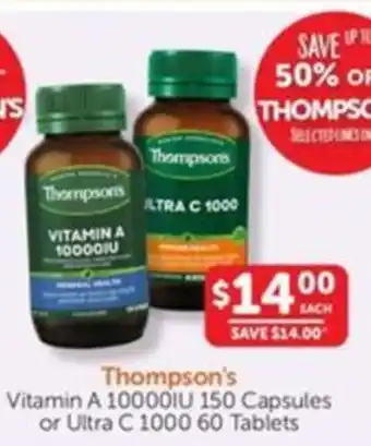 WHOLELIFE catalogue Thompson's Vitamin A 10000IU or Ultra C 1000 offer