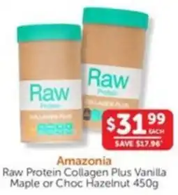 WHOLELIFE catalogue Amazonia Raw Protein Collagen Plus Vanilla Maple or Choc Hazelnut offer