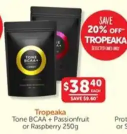 WHOLELIFE catalogue Tropeaka Tone BCAA+ Passionfruit or Raspberry offer