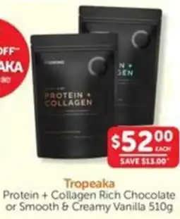 WHOLELIFE catalogue Tropeaka Protein + Collagen Rich Chocolate or Smooth & Creamy Vanilla offer