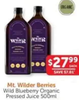 WHOLELIFE catalogue Mt. Wilder Berries Wild Blueberry Organic Pressed Juice offer