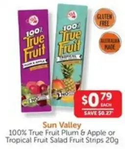 WHOLELIFE catalogue Sun Valley 100% True Fruit Plum & Apple or Tropical Fruit Salad Fruit Strips offer