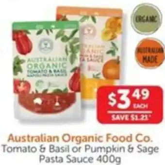 WHOLELIFE catalogue Australian Organic Food Co. Tomato & Basil or Pumpkin & Sage Pasta Sauce offer