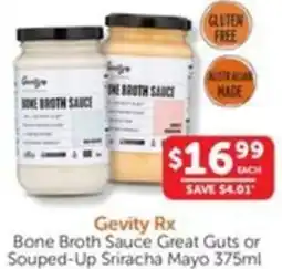 WHOLELIFE catalogue Gevity Rx Bone Broth Sauce Great Guts or Souped-Up Sriracha Mayo offer