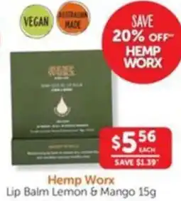 WHOLELIFE catalogue Hemp Worx Lip Balm Lemon & Mango offer