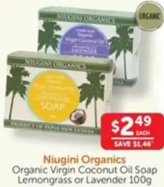 WHOLELIFE catalogue Niugini Organics Organic Virgin Coconut Oil Soap Lemongrass or Lavender offer