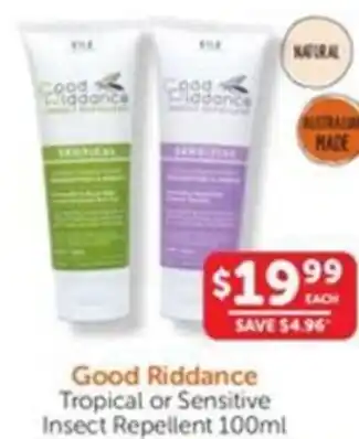 WHOLELIFE catalogue Good Riddance Tropical or Sensitive Insect Repellent offer