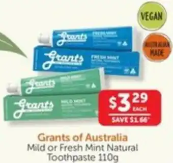 WHOLELIFE catalogue Grants of Australia Mild or Fresh Mint Natural Toothpaste offer