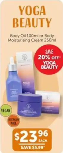 WHOLELIFE catalogue Yoga Beauty Body Oil 100ml or Body Moisturising Cream offer