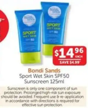 WHOLELIFE catalogue Bondi Sands Sport Wet Skin SPF50 Sunscreen offer