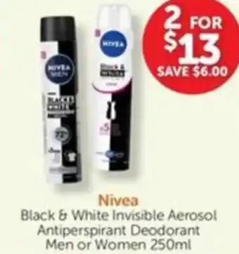 WHOLELIFE catalogue Nivea Black & White Invisible Aerosol Antiperspirant Deodorant Men or Women offer