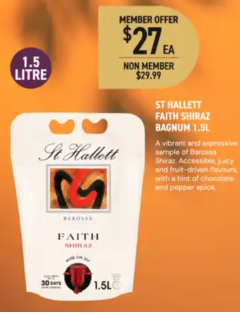 Dan Murphy's St hallett faith shiraz bagnum offer