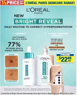 My Chemist L'Oréal Paris Bright Reveal Niacinamide Dark Spot Serum or Tinted SPF 50 Fluid offer