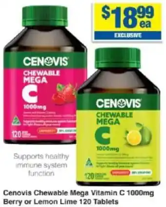 My Chemist Cenovis Chewable Mega Vitamin C 1000mg Berry or Lemon Lime offer