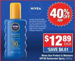 Direct Chemist Outlet Nivea Sun Protect & Moisture SPF30 Sunscreen Spray offer