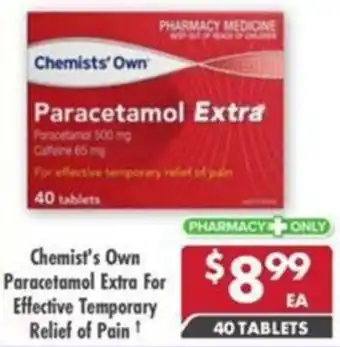 Pharmacy4Less Chemist's Own Paracetamol Extra For Effective Temporary Relief of Pain' offer