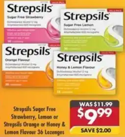 Pharmacy4Less Strepsils Suger Free Strawberry, Lemon or Strepsils Orange or Honey & Lemon Flavour offer