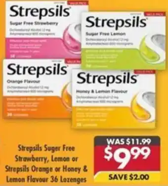 Pharmacy4Less Strepsils Suger Free Strawberry, Lemon or Strepsils Orange or Honey & Lemon Flavour offer