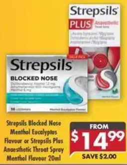 Pharmacy4Less Strepsils Blocked Nose Menthol Eucalyptus Flavour or Strepsils Plus Anaesthetic Throat Spray Menthol Flavour offer