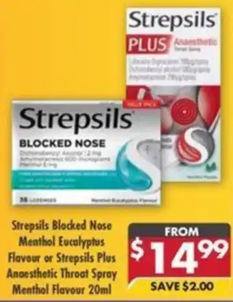 Pharmacy4Less Strepsils Blocked Nose Menthol Eucalyptus Flavour or Strepsils Plus Anaesthetic Throat Spray Menthol Flavour offer