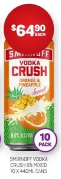 Harry Brown Smirnoff vodka crush 6% mixed offer