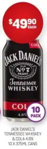 Harry Brown Jack daniel's tennessee whiskey & cola 4.8% offer