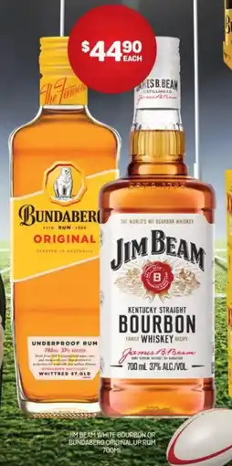 Harry Brown Jim beam white bourbon or bundaberg original up rum offer