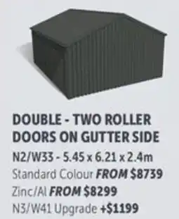 Stratco Double - two roller doors on gutter side offer